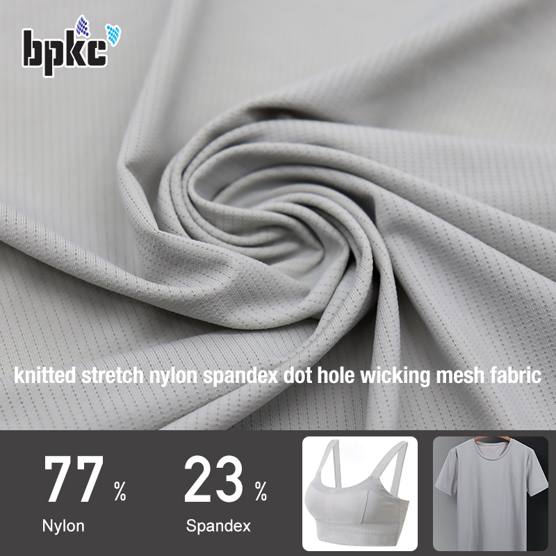 knitted stretch nylon spandex striple dot hole wicking mesh fabric